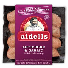 AIDELLS ARTICHOKE & GARLIC SMOKED CHICKEN SAUSAGE