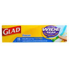 GLAD FREEZER   EXTRA WIDE SEAL ZIPPER BAGS 1 GALLON SIZE