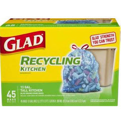 GLAD RECYCLING TALL KITCHEN BLUE DRAWSTRING BAGS - 13 GALLONS