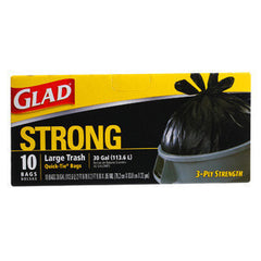 GLAD STRONG    LARGE TRASH QUICK- TIE BAGS 30 GALLONS