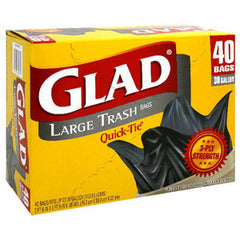 GLAD STRONG LARGE TRASH QUICK TIE BAGS - 30 GALLON