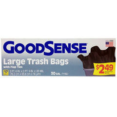 GOODSENSE LARGE TRASH BAGS WITH FLAT TIES - 30 GALLONS